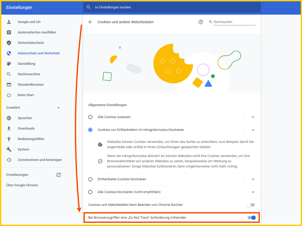 Chrome "Do Not Track" Einstellung - Schritt 2