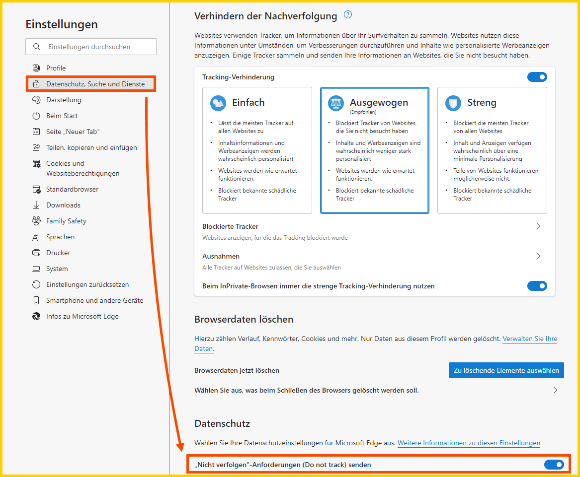Edge "Do Not Track" Einstellung