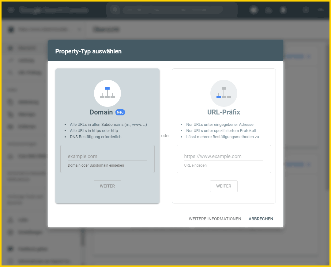 Google Search Console einrichtigen - Property-Typ auswählen
