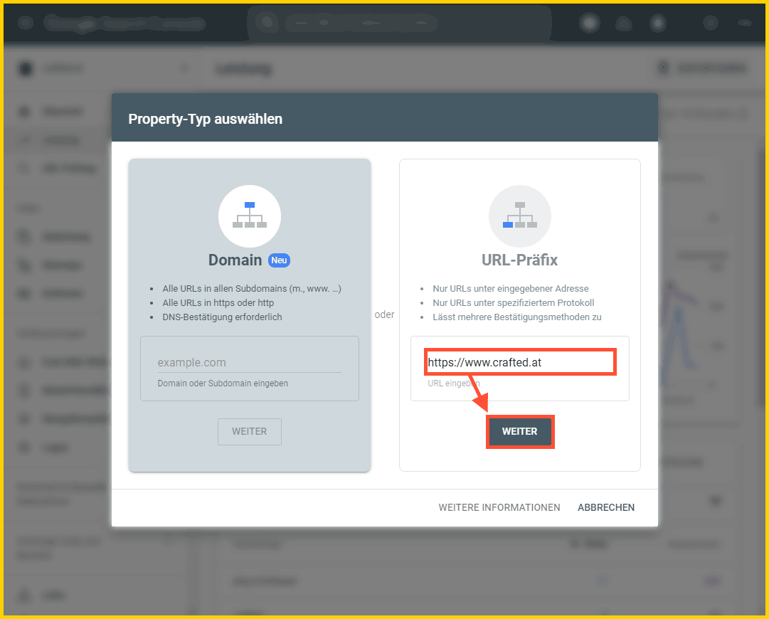 Google Search Console einrichtigen - URL-Präfix-Property hinzufügen