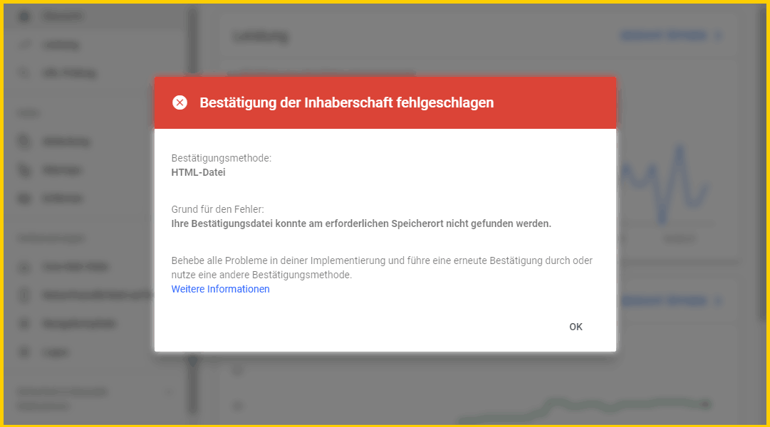 Google Search Console einrichtigen - Bestätigung der Inhaberschaft per HTML-Datei fehlgeschlagen