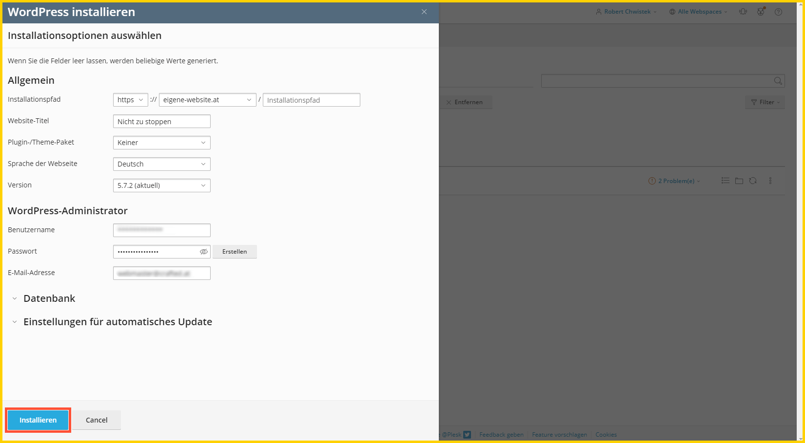 WordPress Installation konfigurieren
