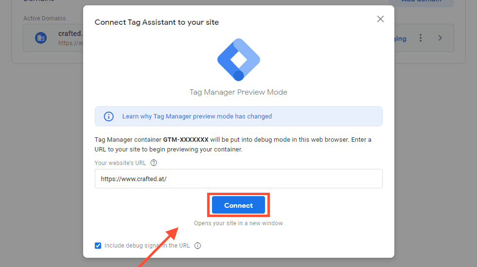 Über den Tag Assistant wird der Test-Vorgang gestartet
