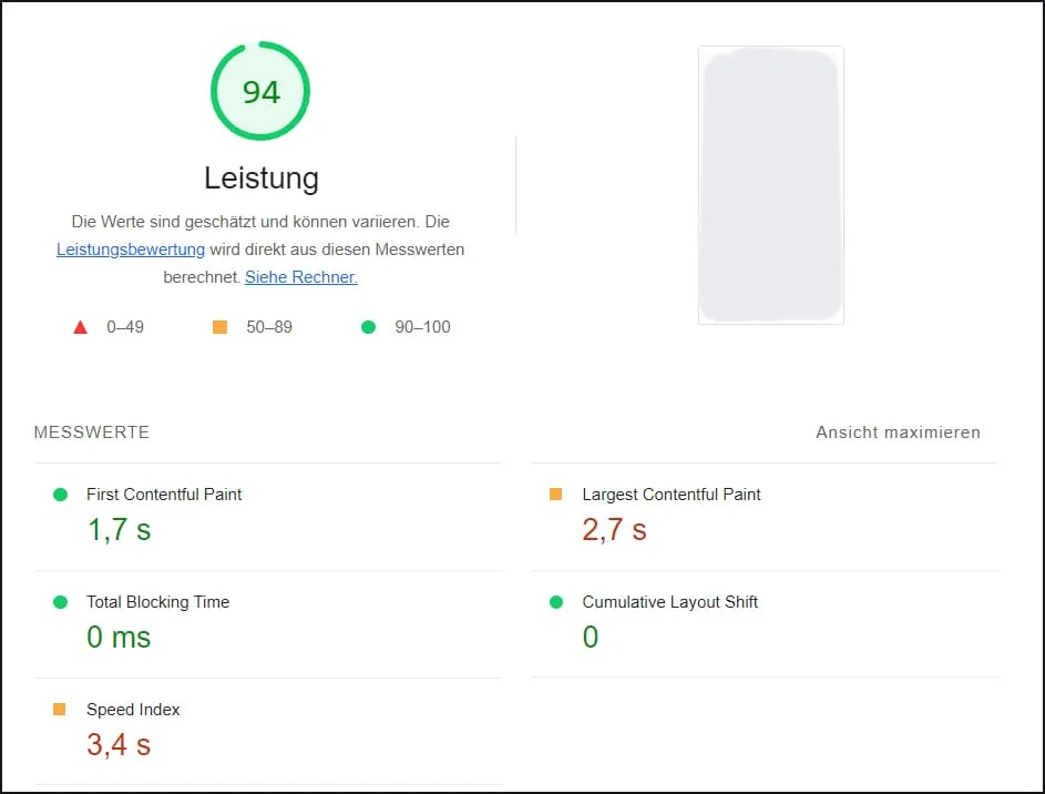 PageSpeed Insights: Nach der Optimierung
